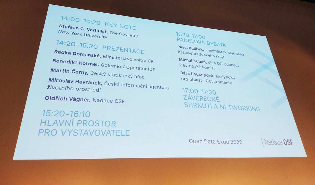 otevrenadata's tweet photo. Začíná bilanční #OpenDataExpo od @nadaceOSF. Jsme rádi, že můžeme být s @otevrenadata u toho.
🤝 Od 15:20 se na vás těšíme osobně v prostoru pro vystavovatele! https://t.co/lGyfkLIw8h