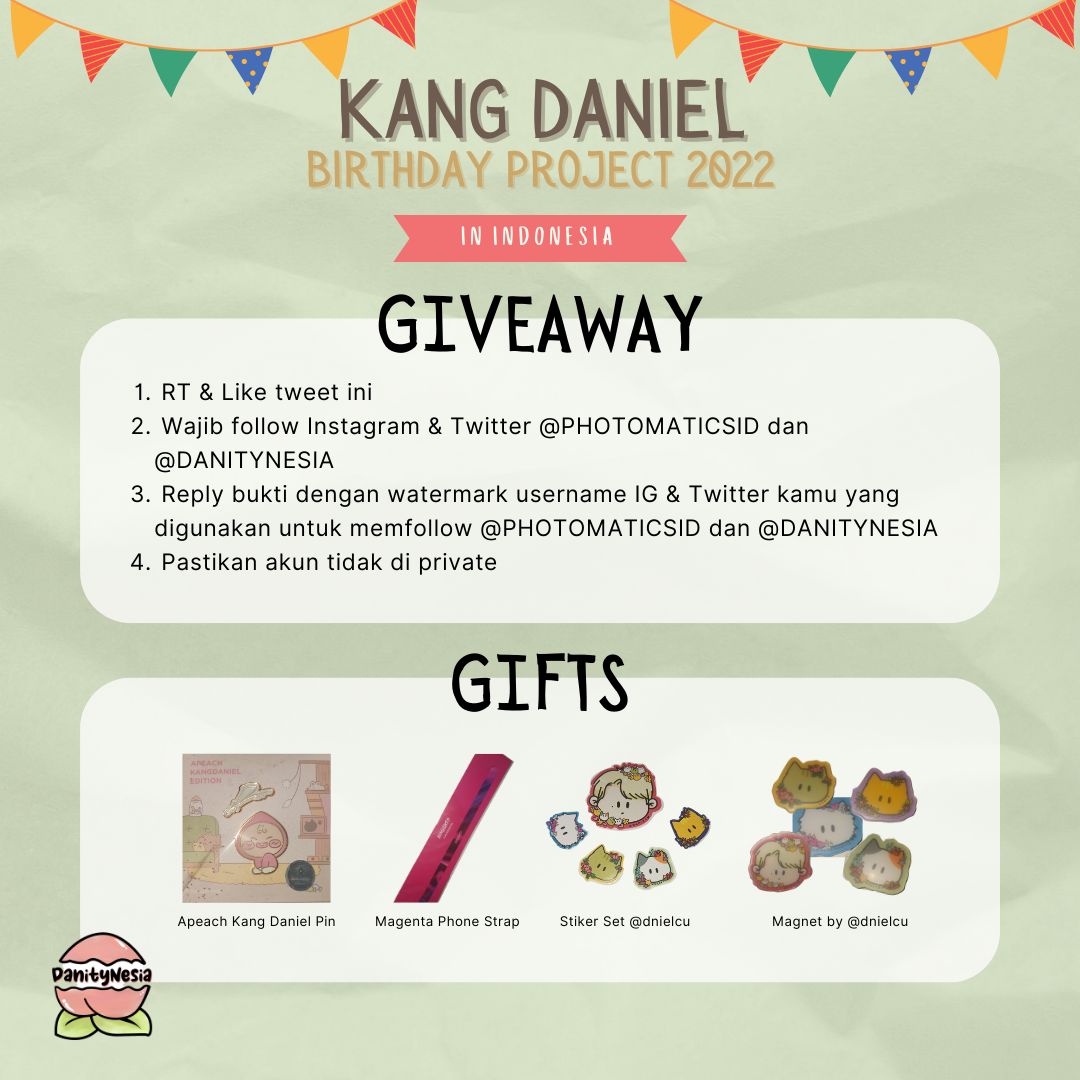 Kang Daniel Birthday Project 2022 By Danitynesia

❗️GIVEAWAY❗️

Rules:
• RT &amp; Like tweet dibawah ini
• Follow Instagram &amp; Twitter <a href="/photomaticsid/">Si paling narsis</a> @danitynesia
• Kirim bukti di kolom reply ini

✨ End - 01 Dec 2022
✨ Announce - TBA

Goodluck Danity!

#KANGDANIEL #강다니엘