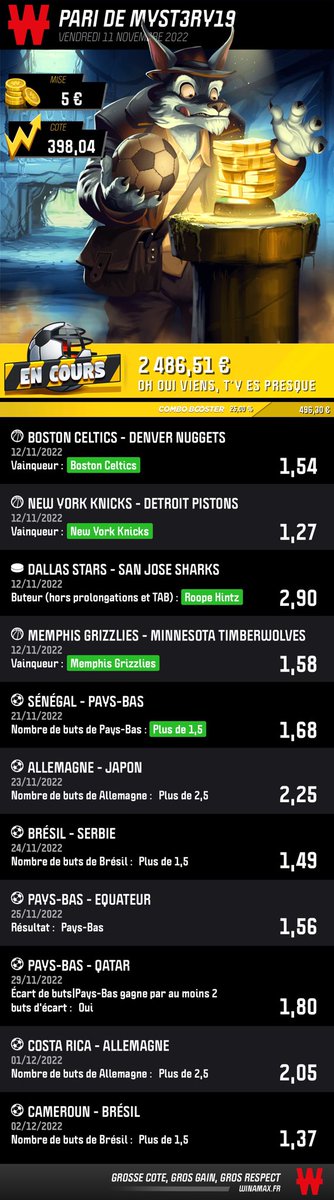 La plupart de mes tickets out a cause de l’argentine..!! Quel bande de bitass sans dec 🤦🏼‍♂️
J’ai ce ticket encore en vie ! 🍀