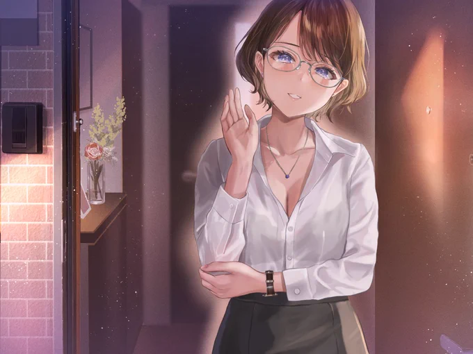 玄関まで見送りしてくれる年上バリキャリお姉さん 