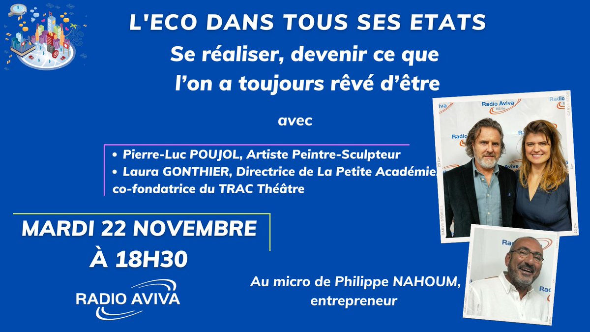 L'Eco dans tous ses états, ce mardi 22 à 18h30 sur 
@RadioAviva88Fm et Radio-Aviva.com
"Se réaliser, pour devenir ce que l’on a toujours rêvé d’être" avec Laura Gonthier <a href="/PtiteAcademie/">La-petite-académie</a> et Pierre-Luc Poujol
Tous les podcasts : soundcloud.com/radioaviva88fm…