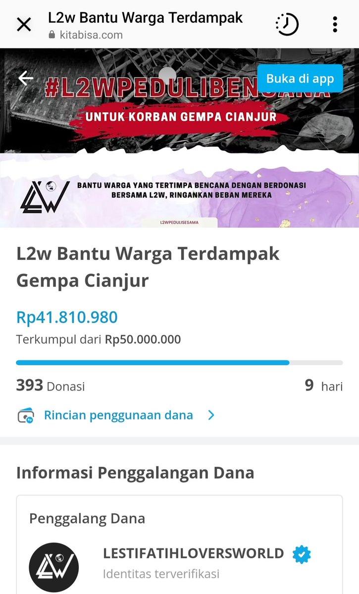 Yuk sisihkan sedikit rezeki kita untuk saudara-saudari di Cianjur melalui link di bawah ini⤵️

kitabisa.com/campaign/pedul…

Sedikit banyak bantuan yang kalian berikan sangatlah berharga. Terimakasih orang baik🙏

#prayforcianjur
#l2w