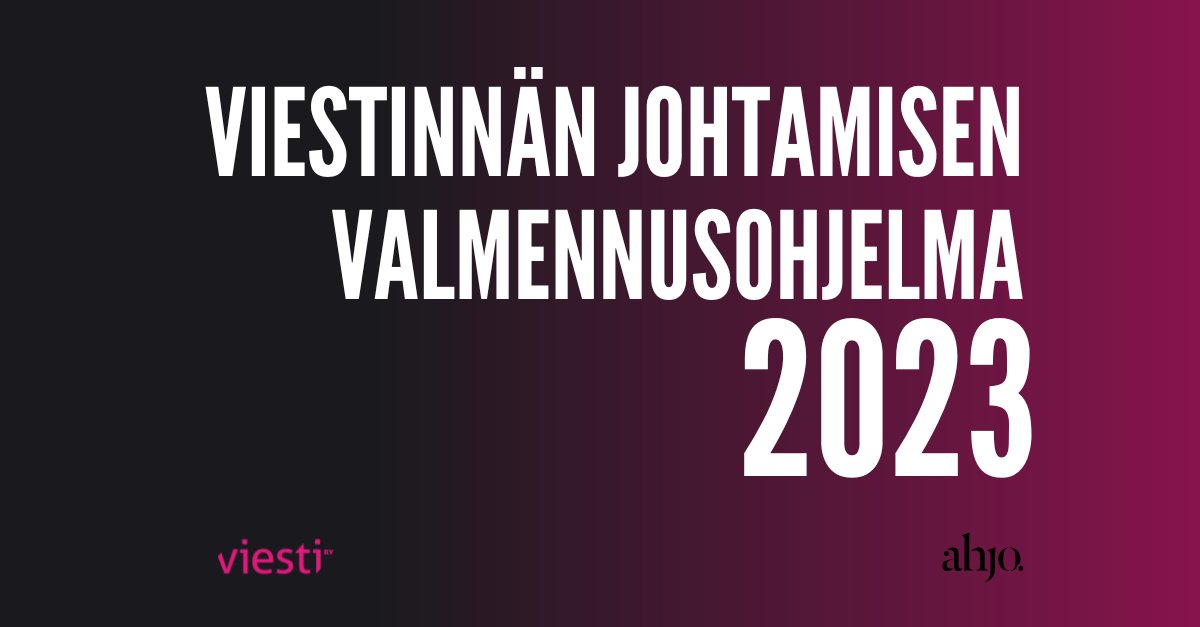 Joko olet tutustunut supersuosittuun Viestinnän johtamisen valmennusohjelmaan?👀

❓6 kk:n valmennuksessa saat työkaluja viestinnän johtamiseen &amp; strategiseen työhön.

👉Mukaan mahtuu 20 nopeinta.

Ilmoittaudu 15.12. mennessä⬇️ #viestintä <a href="/ahjocomms/">Ahjo Communications</a> 
tapahtumat.viesti.fi/viestinnanjoht…