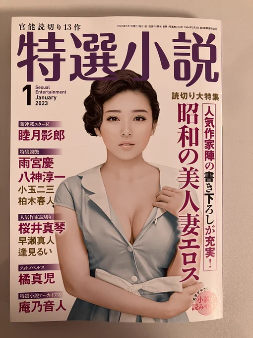 【お仕事】只今発売中の特選小説1月号の睦月影郎先生の新連載「美人母娘の蜜室」の挿絵を担当しています。特選小説で睦月先生の連載の挿絵は念願だったので嬉しいです!!
#特選小説 