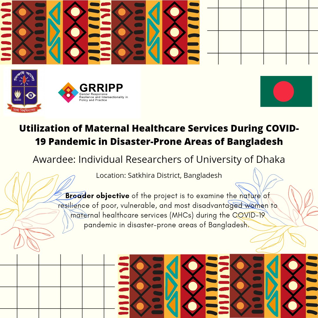 DisastersRadix's tweet photo. One of the awardees of @GRRIPP_SA, individual researchers of #UniversityofDhaka, is implementing the #project ‘Utilization of #MaternalHealthcareServices During #COVID19 #Pandemic in #DisasterProneAreas of #Bangladesh’ in #Satkhira.

#StayTuned for more project updates.
@grripp https://t.co/w94uAN2TOC