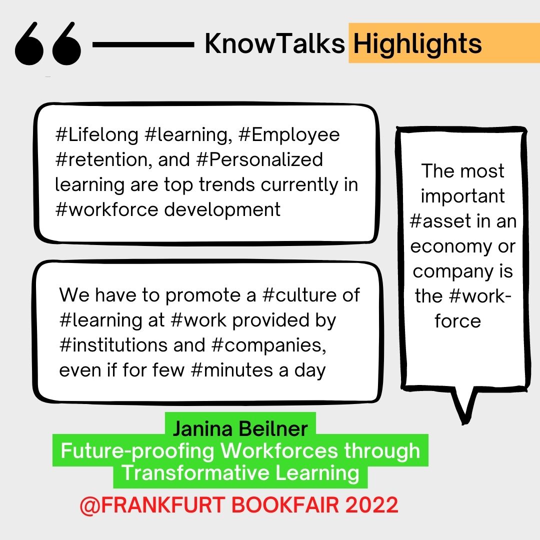 knowledge4All1's tweet photo. #Highlights from #KnowTalks with
Janina Beilner from @SiemensHealth during #Frankfurtbookfair on #Workforce #transformation and #learning for the #Future
#Knowledge4all #MBRF #UNDP #Knowledge #Transformation #Development #SDGs https://t.co/0iuQsNQXv9