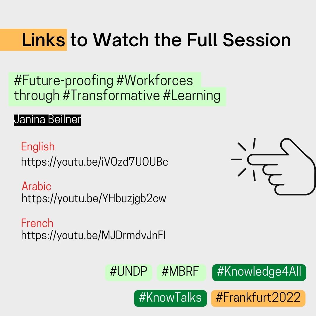 knowledge4All1's tweet photo. #Highlights from #KnowTalks with
Janina Beilner from @SiemensHealth during #Frankfurtbookfair on #Workforce #transformation and #learning for the #Future
#Knowledge4all #MBRF #UNDP #Knowledge #Transformation #Development #SDGs https://t.co/0iuQsNQXv9