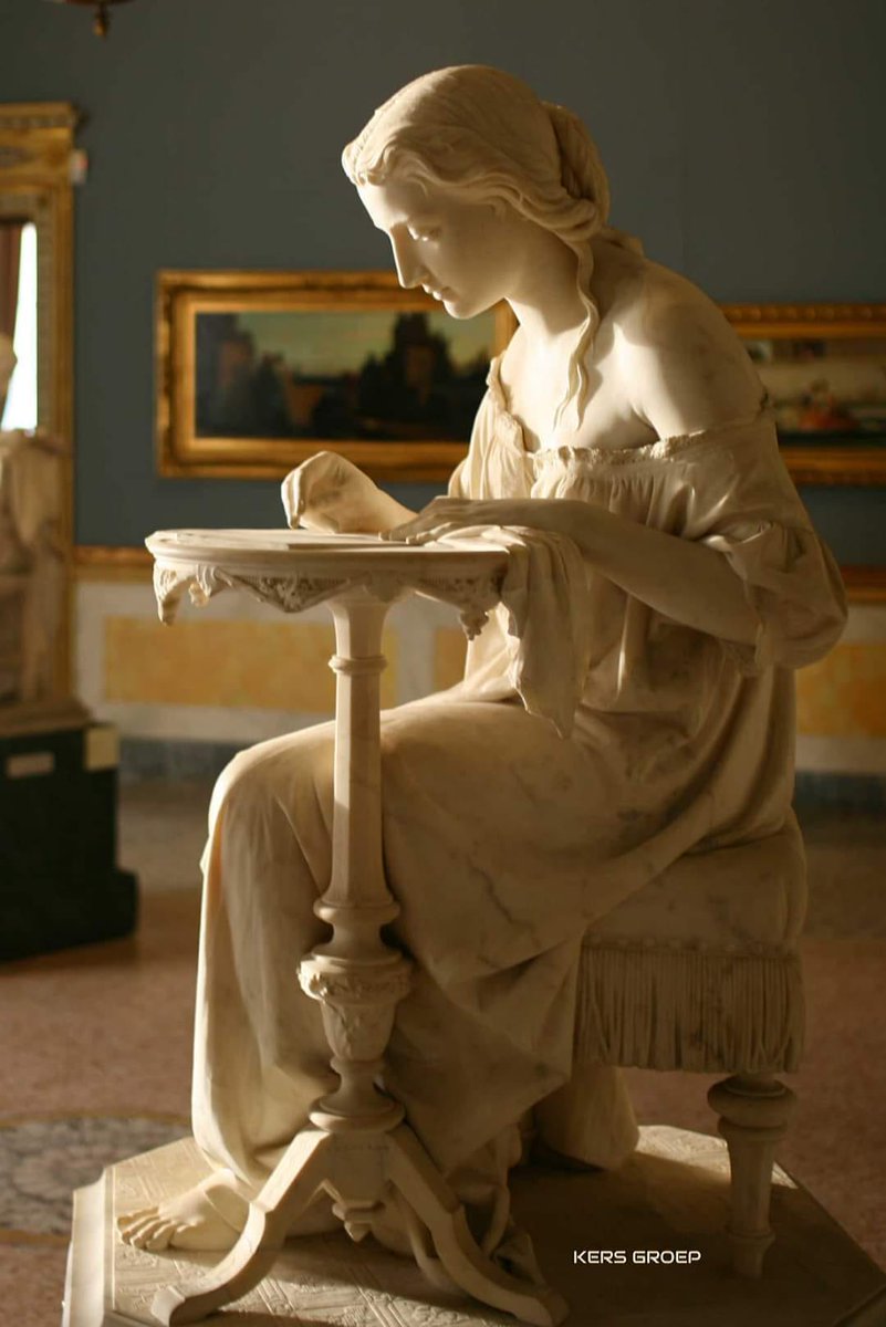 'Girl writing' marble sculpture, 1874 by Giovanni Spertini 1821-1895 Milan 🇮🇹