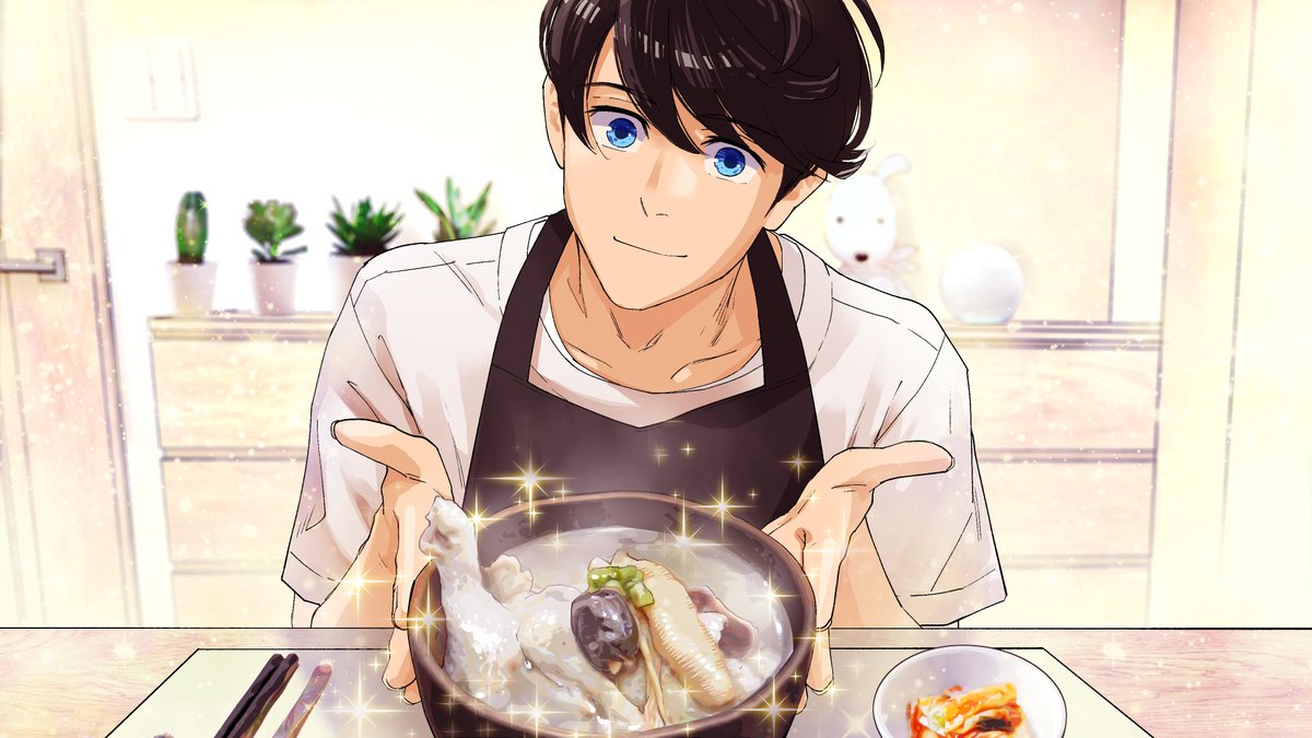 1boy male focus blue eyes plate food holding plate holding  illustration images