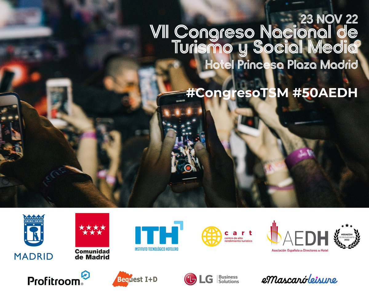¡ÚLTIMAS PLAZAS! 
Mañana miércoles 23/NOV, nos vemos en el 
@plazaprincesa, en el 𝕍𝕀𝕀 ℂ𝕠𝕟𝕘𝕣𝕖𝕤𝕠 ℕ𝕒𝕔𝕚𝕠𝕟𝕒𝕝 𝕕𝕖 𝕋𝕦𝕣𝕚𝕤𝕞𝕠 𝕪 𝕊𝕠𝕔𝕚𝕒𝕝 𝕄𝕖𝕕𝕚𝕒. ¡Asistencia gratuita!
#50AEDH #CongresoTSM #Madrid

Registro: bit.ly/CongresoTSM22