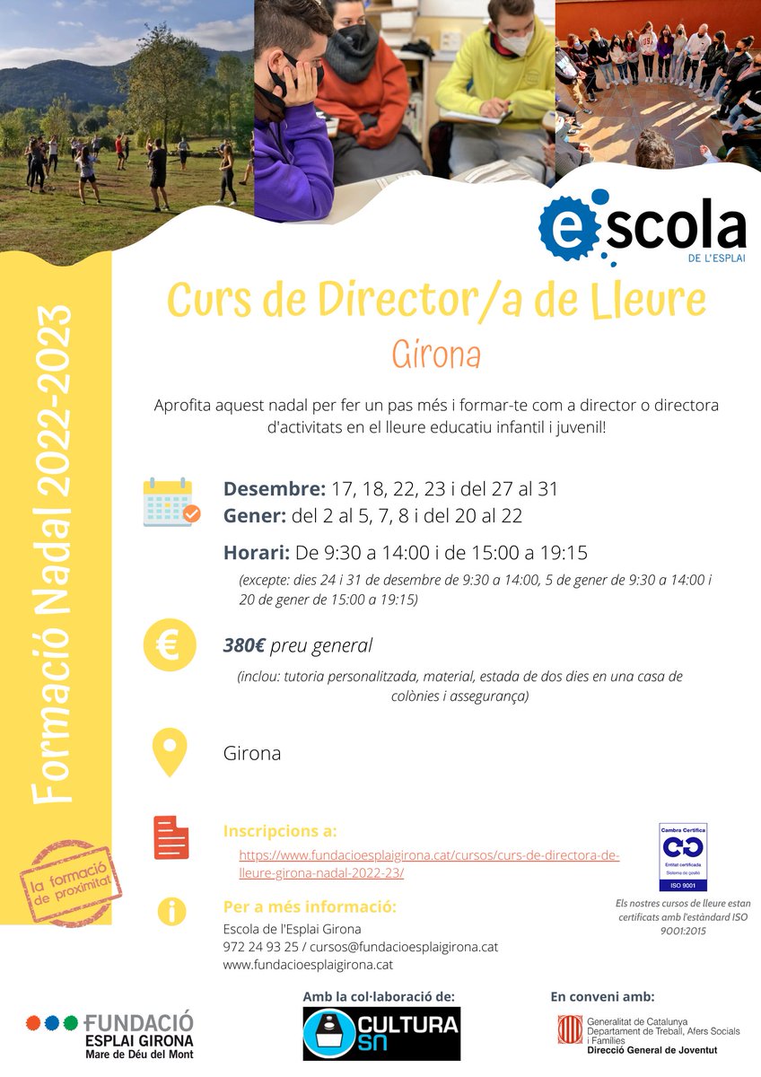 esplaigirona's tweet photo. Aprofita aquest Nadal i forma't com a director/a de lleure amb nosaltres!🎁

📣 Curs intensiu de director/a de lleure
🗓️ del 17/12 al 22/01
📍 a Girona

🔗 més informació i inscripcions a: https://t.co/dJwcGo8PHP
@Culturasn 
@girona_cat 
@bisbatgirona 
@girona_cat 
@ccgirones https://t.co/WTnfArtLy6