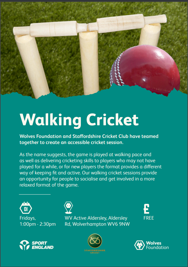 New Walking Cricket group starts at Aldersley Leisure Village, Wolverhampton on Friday 25th November, 1-2.30pm #GetInvolved