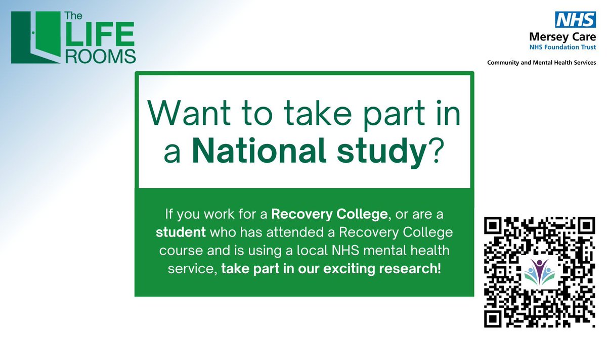 LifeRooms_MC's tweet photo. If you are a recently registered student, this is an exciting research opportunity for you to take part in!
Scan the QR code to find out more 👀
@RECOLLECT_Study #nationalstudy #research #students #recovery #college #university https://t.co/FZXq1JbWyP