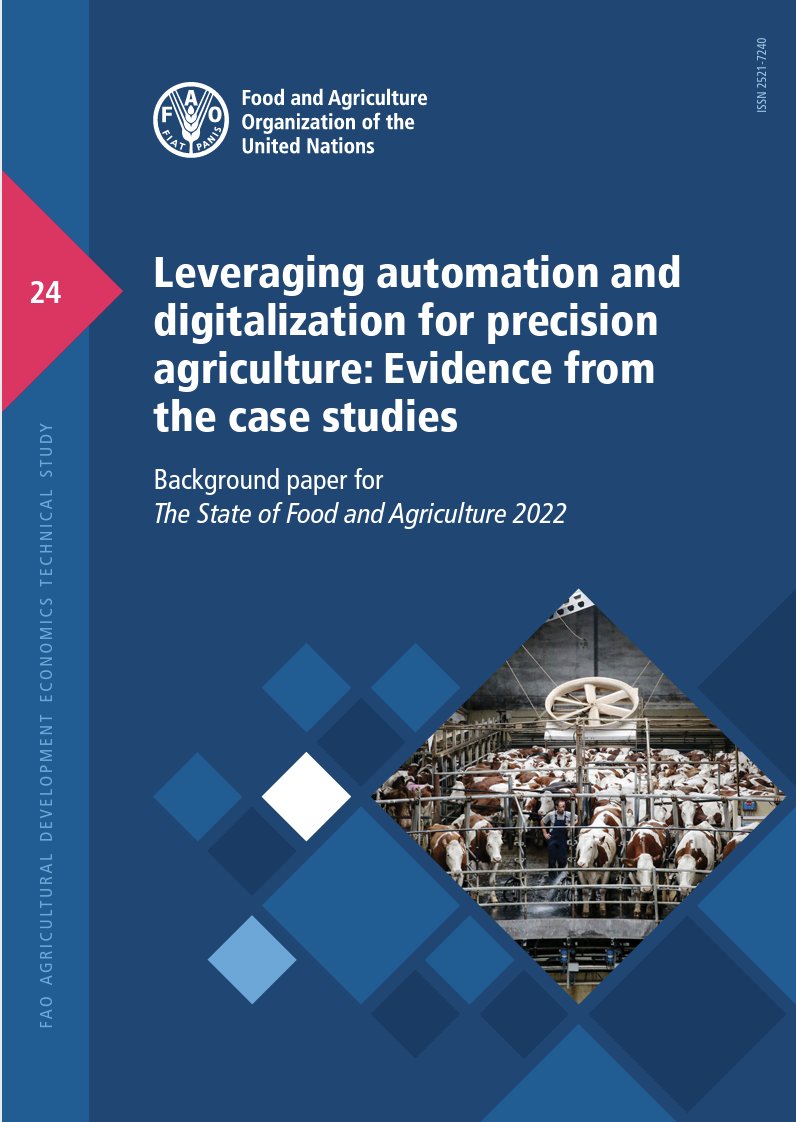 #PublicationSpotlight
Building on findings from 22 case studies globally, this background study developed as a contribution to <a href="/FAO/">Food and Agriculture Organization</a>'s #SOFA2022 report, analyses drivers and barriers to the adoption of #D4Ag solutions, across agrifood systems.

Read more 👉fao.org/documents/card…