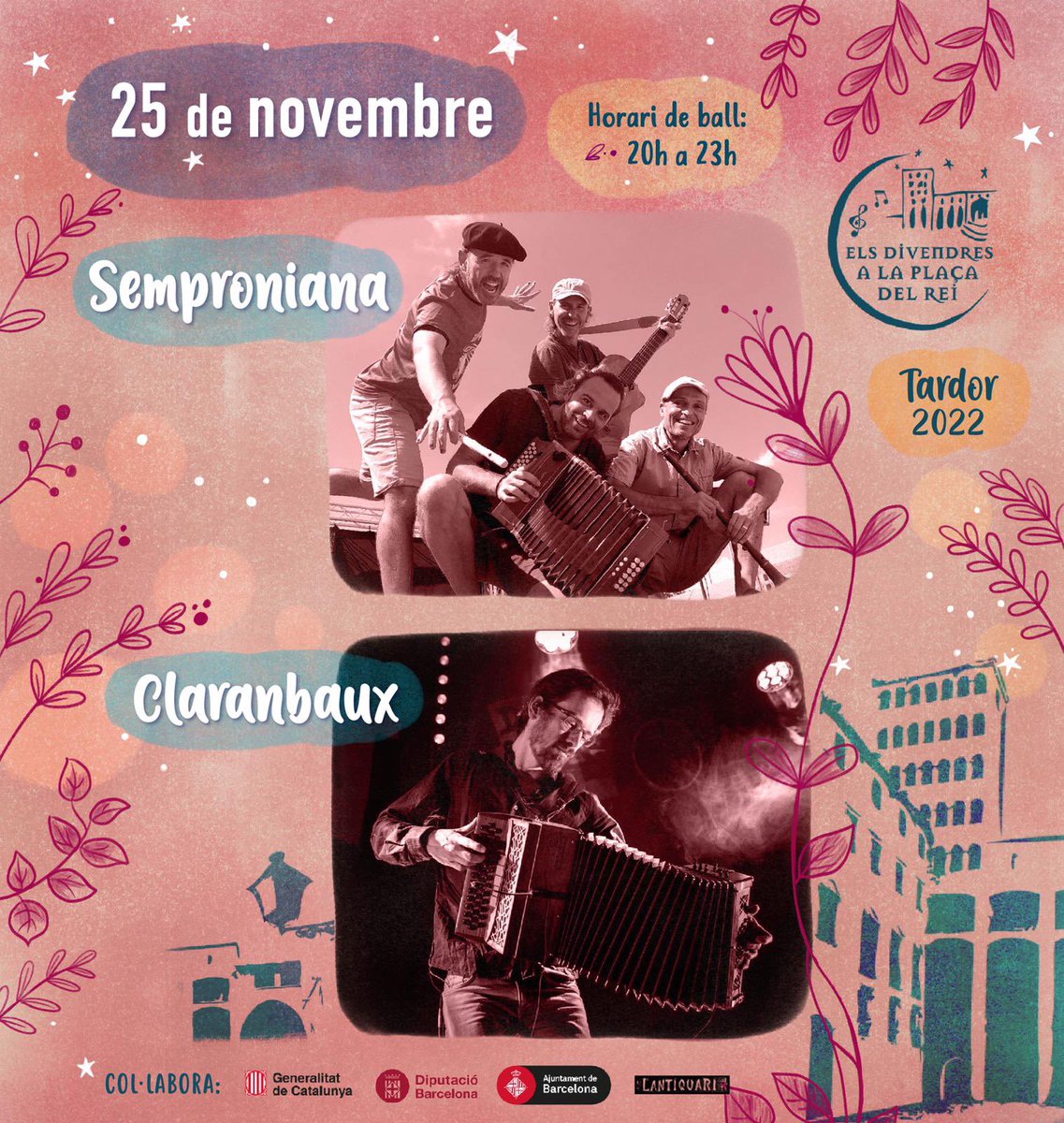 AQUEST #DIVENDRESREI TENIM PROGRAMA DOBLE!!

20h @sempronianafolk 
Ball Folk amb temes vallesans i del món. Música tradicional i composicions pròpies.  

21.30h  @aurelienclaranbaux 
Deixeu-vos guiar entre melodia, ritme, improvisació, matisos al so d’un acordionista sorprenent.