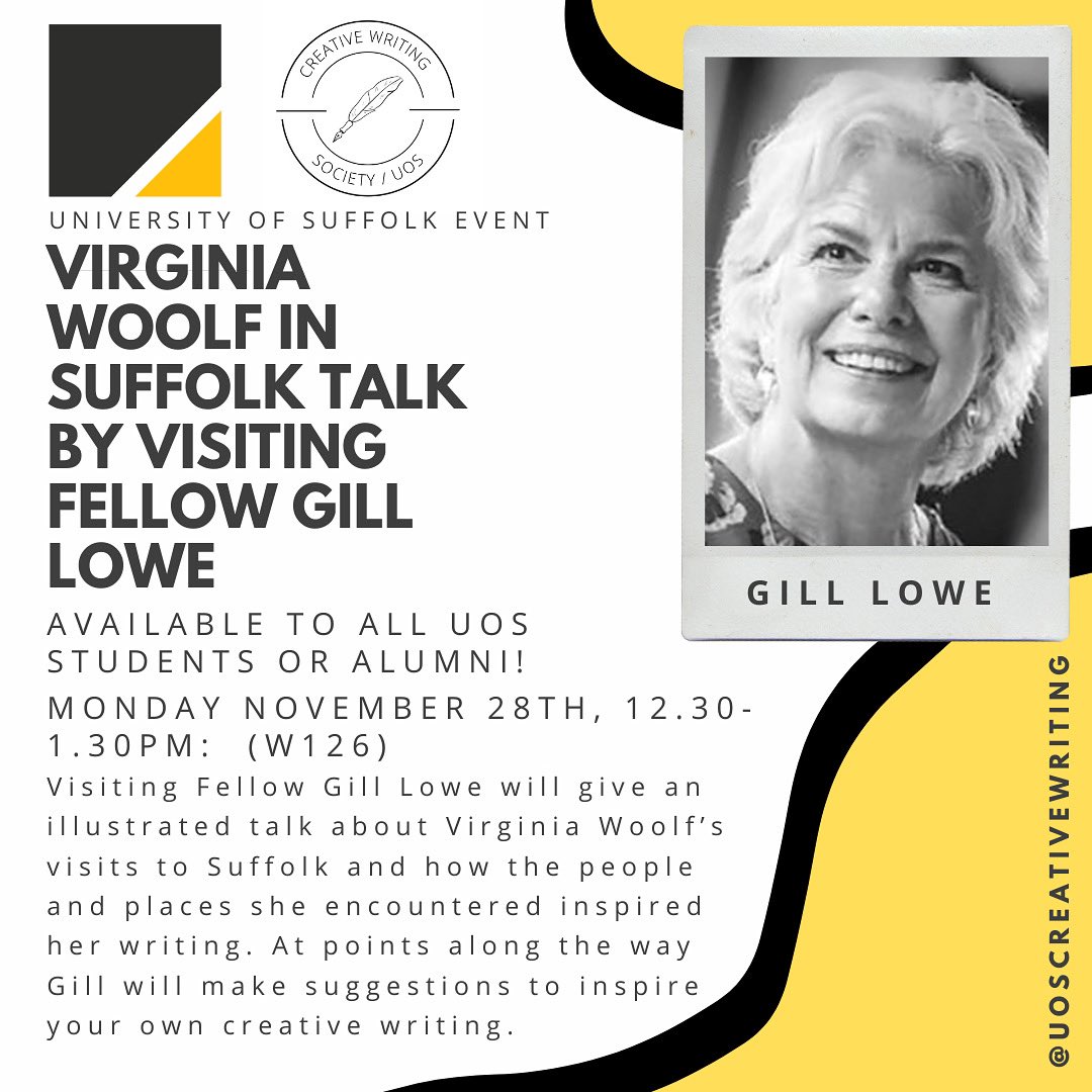 uosc_writing's tweet image. There is an exciting talk taking place at @UniofSuffolk thanks to @UOSEnglish this coming Monday. It is open to UOS students (alumni too), so please feel free to pop in and listen to Gill Lowe talk about Virginia Woolf!
#creativewriting #suffolk #suffolkwriters #virginiawoolf