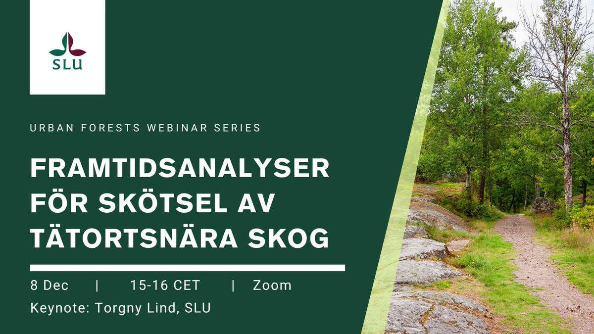 Municipal forests of the future - how should they be managed? 🌲🪵Join the #UrbanForests webinar on 8 Dec, 15-16 CET. Torgny Lind will present in Swedish, English subtitles will be added later on YouTube. Register here👉tinyurl.com/3zy7w68v 
@_FutureForests #stadochskog