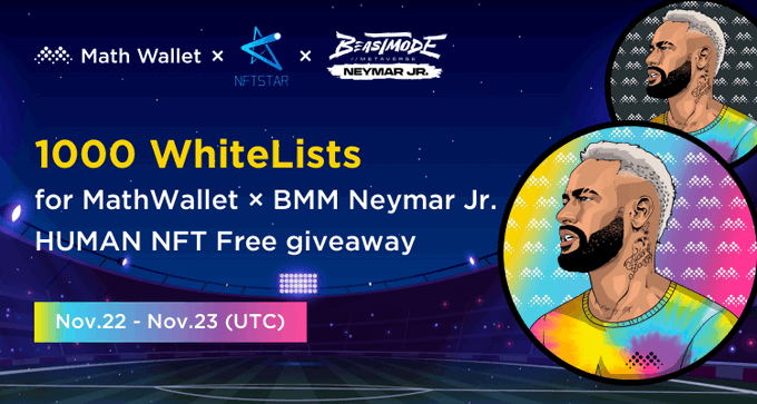 MathWallet_CN's tweet photo. MathWallet x NFTSTAR Free Giveaway!

🎁1000 MathWallet X BMM Neymar Jr. Human NFT collaborate Badge WLs

如何参与：

❤️关注 @MathWallet &amp; @THENFTSTAR
🔄转推并@ 3 位好友
✅完成后:
https://t.co/PucAhci7vs

技术支持 @Collectify_app 

@MathWallet #ETH #Giveaway #Mathwallet https://t.co/Udt3UZOWFG
