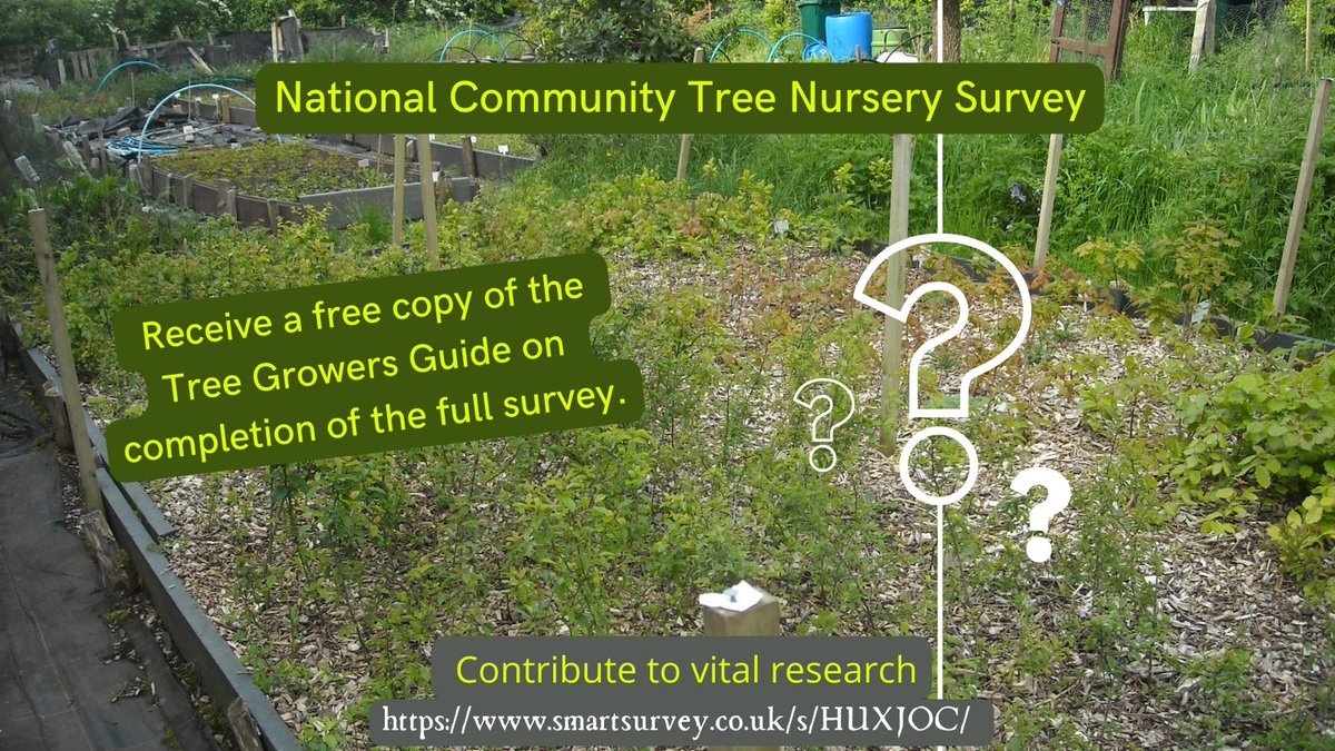 FellowshipTrees's tweet image. &apos;Forest Research&apos; wants to hear from Community Tree Nurseries! Take part in the first national survey, contribute to valuable research and receive a free copy of The Tree Grower’s Guide as a thank you. Cl date is 30/11/22. #communitytreenurseries
smartsurvey.co.uk/s/HUXJOC/