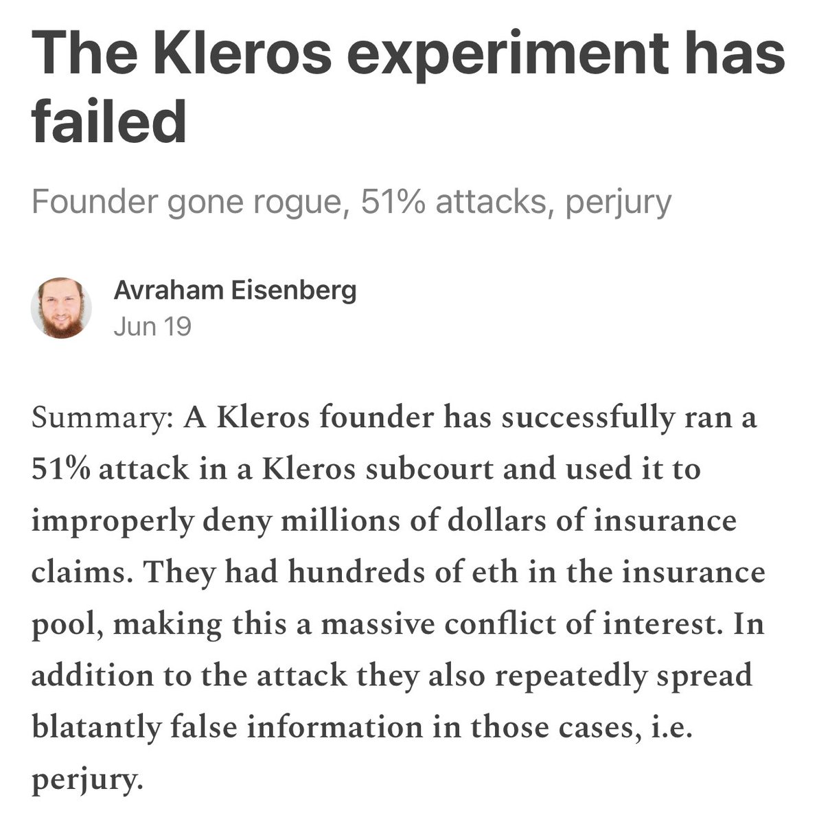 Damn <a href="/avi_eisen/">Avraham Eisenberg</a>, a machiavellian hacker explaining how <a href="/Kleros_io/">Kleros</a> and <a href="/UnslashedF/">Unslashed Finance 🛡️</a> are corrupted. So we’ve replicated old tools and deployed on a new beautiful trustless technology but still have managed somehow to fuck it up.Decentralized crook system? 👀

deepfivalue.substack.com/p/the-kleros-e…