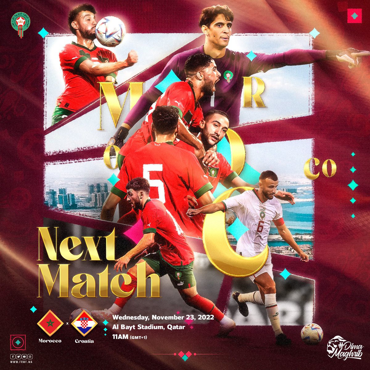 EnMaroc's tweet image. We’re finally getting closer to the show!
Morocco 🇲🇦 🆚 🇭🇷 Croatia
🏟 Al Bayt Stadium, Doha
🕗 11AM (Gmt+1)

#DimaMaghrib 🇲🇦