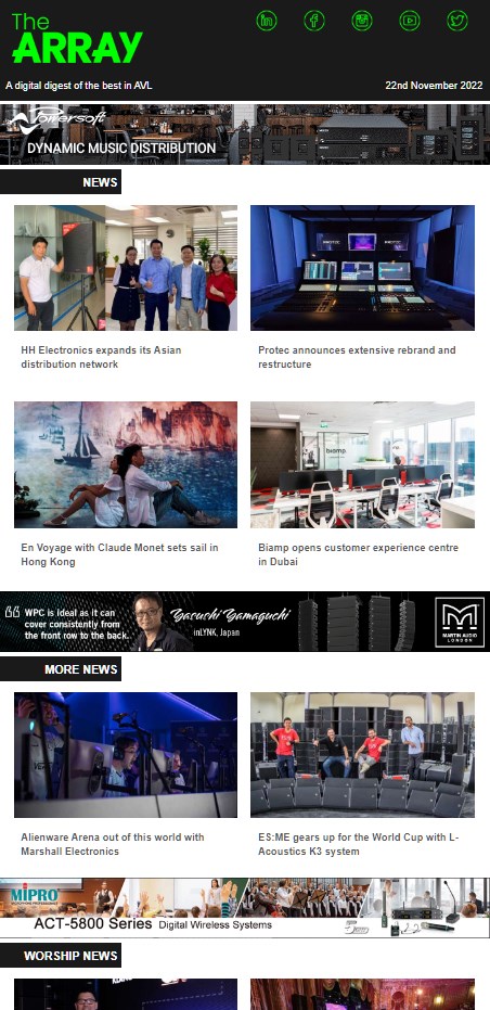 The Array this week, news from @HHElectronics | <a href="/Protec_Events/">Protec Events</a> | <a href="/DirtyMonitorBe/">Dirty Monitor</a> | <a href="/Biamp/">Biamp</a> | <a href="/MarshallUSA/">Marshall Electronics USA</a> | <a href="/EdgeElectronic1/">Edge Electronics Trading</a>  Read more here: bit.ly/3VeCDCS
#avtweeps #avnews #proav