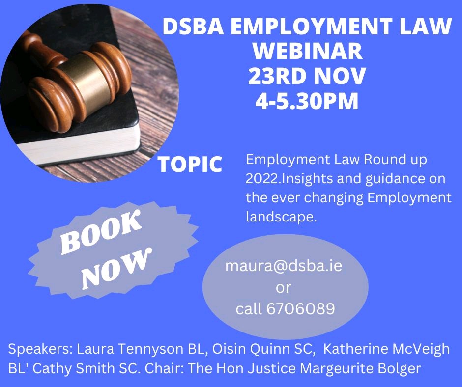 OMGMSolicitors's tweet photo. We are looking forward to attending the @DSBA2022 Employment Law Webinar tomorrow. See below for details on how to book your place. https://t.co/t1XZqj9yfw