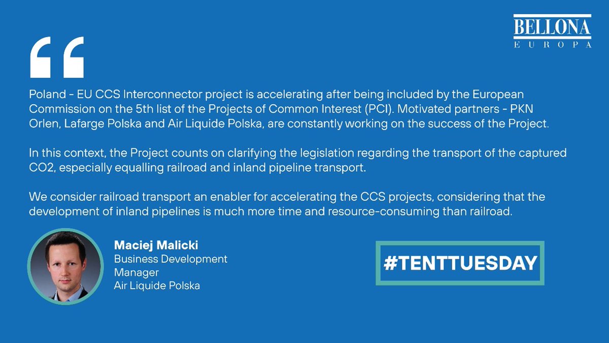 Bellona_EU's tweet photo. 1/ For #TenTTuesday this week, we caught up with Maciej Malicki from @airliquidegroup about the Poland🇵🇱 - EU🖼️ #CCS Interconnector Project recently included by the @EU_Commission as a Project of Common Interest. https://t.co/0QeTpS7wLv