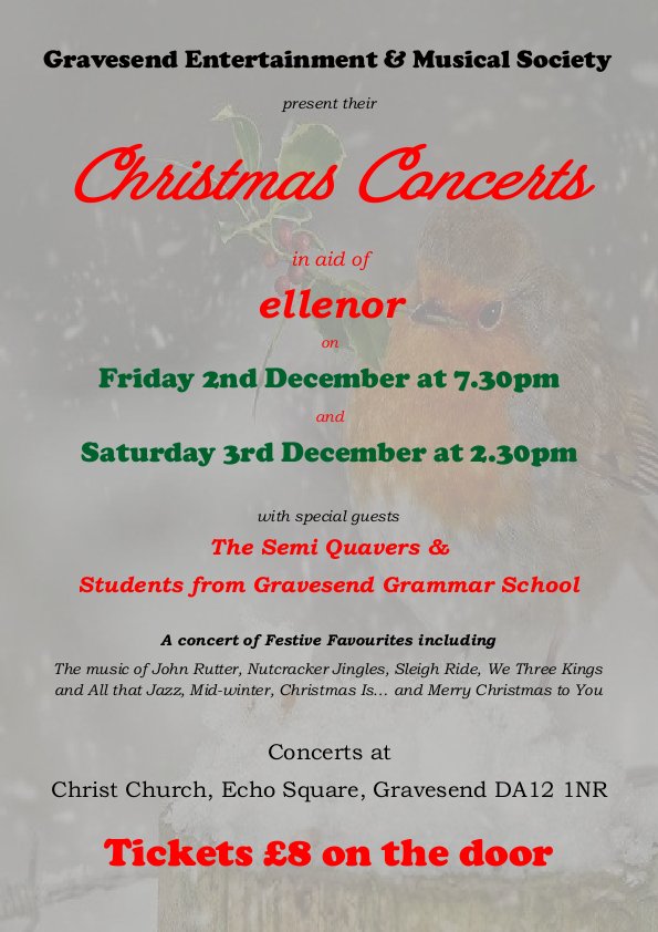 GravesEntMscSoc's tweet photo. Two great Christmas concerts are happening soon, please come and enjoy an evening of festive music, light refreshments included and support a great local charity #GEMS #ellenor #christmas #choir #Gravesend #Dartford https://t.co/WssZlQ2Jx0