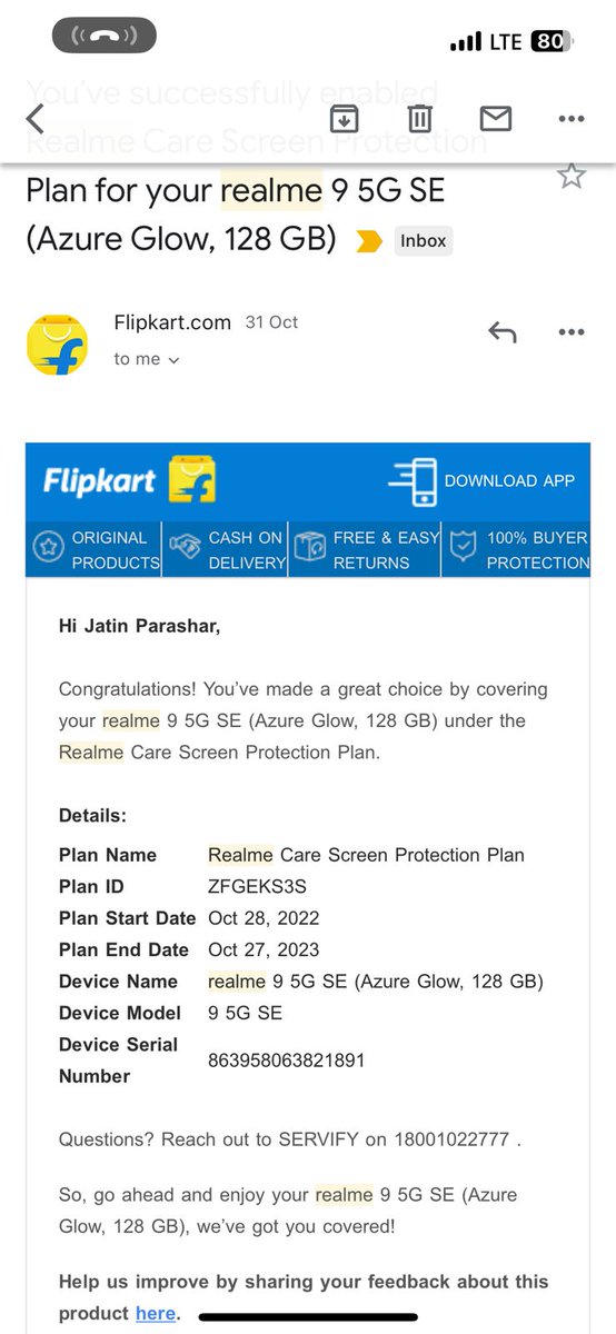 jp_needs_break's tweet photo. @realmeIndia  guys I have purchased REALME 9 5G SE from @Flipkart  along with Realme screen protect plan worth 1149 and since 8 nov 2022 , I am going back n forth between service center and customer care. issue is not getting fixed. https://t.co/Wj8GSntAY6