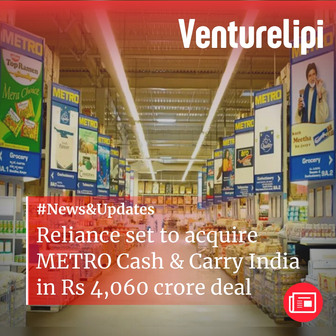 VentureLipi's tweet photo. #EcosystemUpdates: Reliance set to acquire METRO Cash &amp; Carry India in Rs 4,060 crore deal

#Venturelipi #Reliance #METRO #Deal #India https://t.co/NEWTuXEvR1