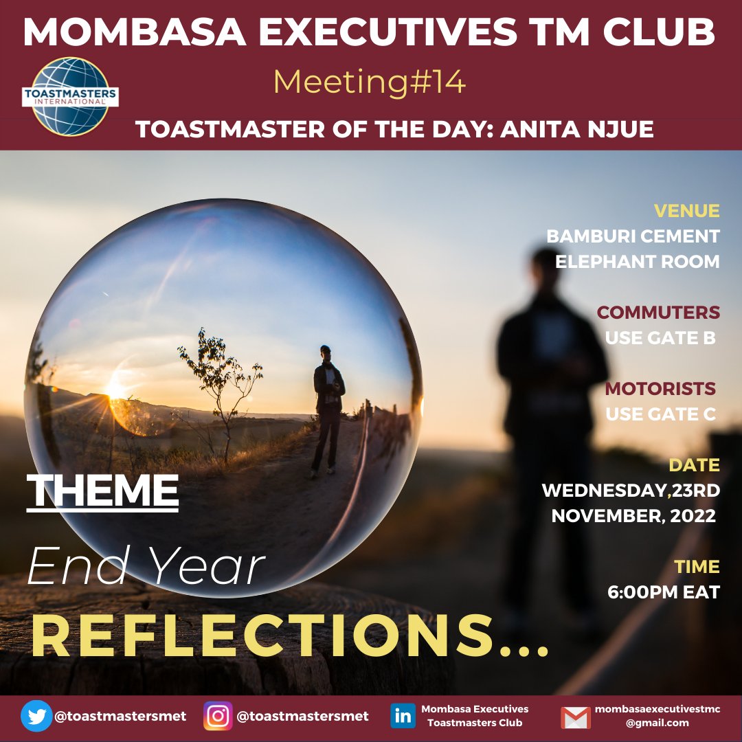 Join us tomorrow at 6pm! As the year draws to a close, it’s a great time to look back, review and reflect on everything that happened so you can make next year better. Welcome one, welcome all 🤗

#ToastmastersMET #Toastmasters #communication  #publicspeaking #thoughts #newyear