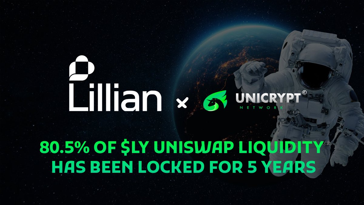 The team at <a href="/LillianFinance/">Lillian</a> has locked 600 $ETH - 80.5% of their $LY Uniswap liquidity for 5 years.

Another project who commits to solid tech and safe measure procedures for the benefit of their project's security and their community. 🦾

#UniCrypt #LilianFinance #LiquidityLock