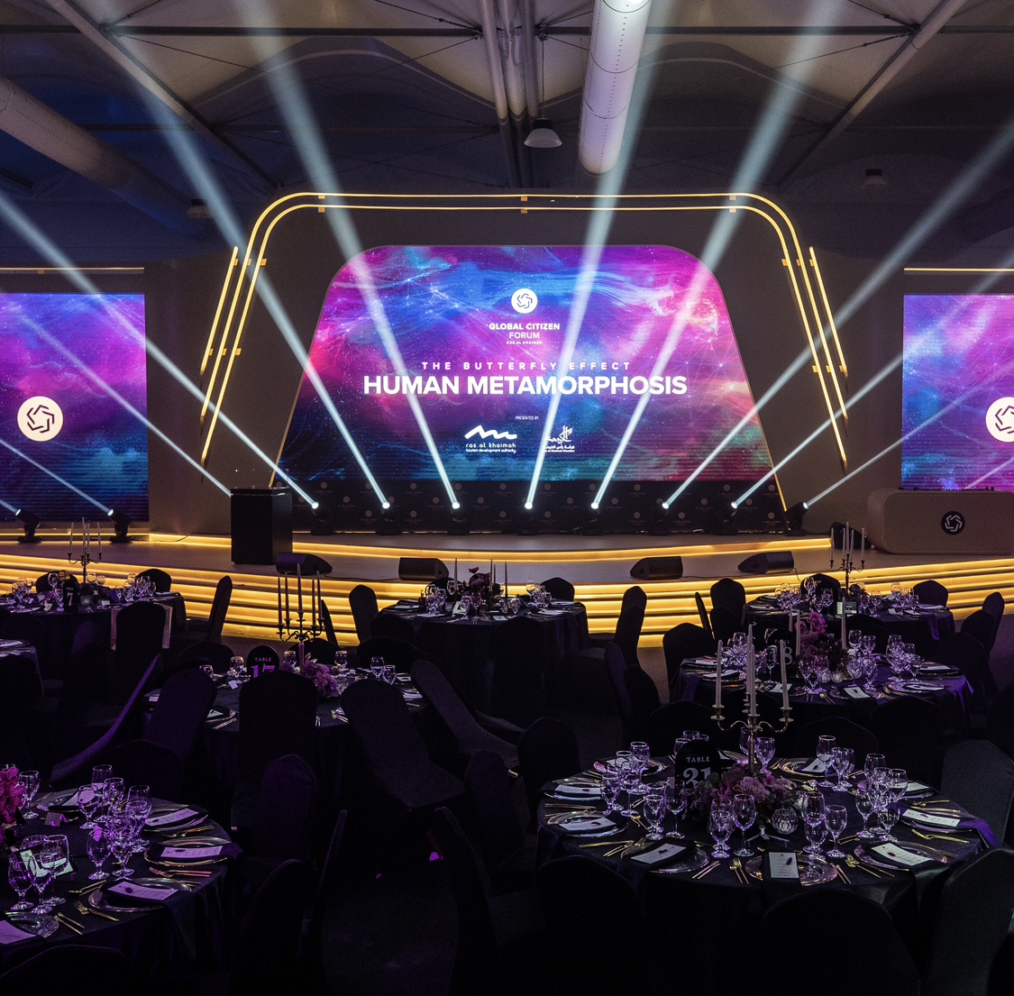 GlobalCitizenFo's tweet photo. A look inside the unforgettable entrance of #GCF22. From the displays of Gala auction items, to a stellar day-to-night set up of the main stage, the journey to #HumanMetamorphosis was emphasized in every last detail. https://t.co/9CyaoKnBDC