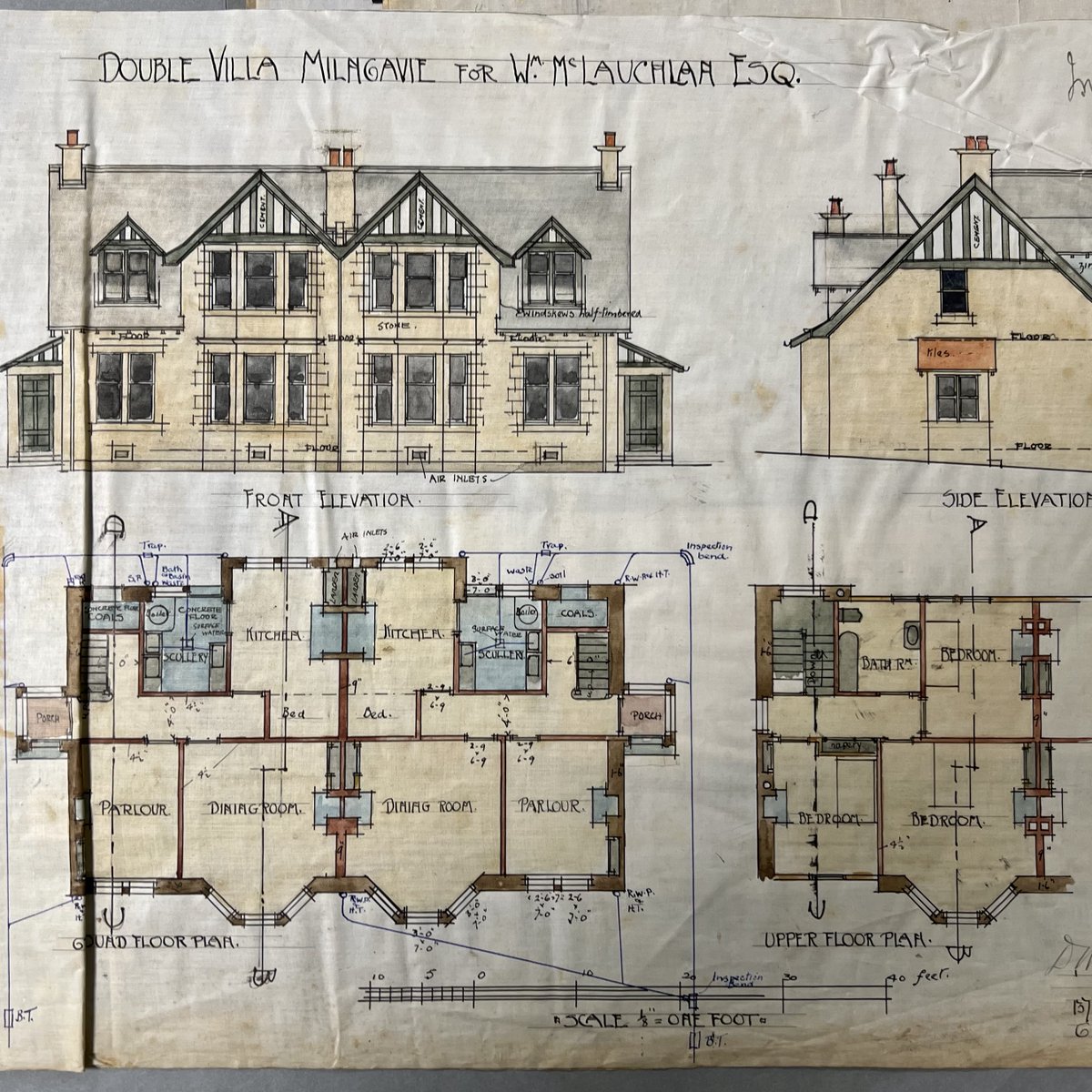 Looking through our archive plans for an enquiry this week we spotted this lovely Milngavie double villa from 1905. No street name on it though - does it look familiar to anyone? 

#Archives #Architecture #BuildingPlan #Milngavie