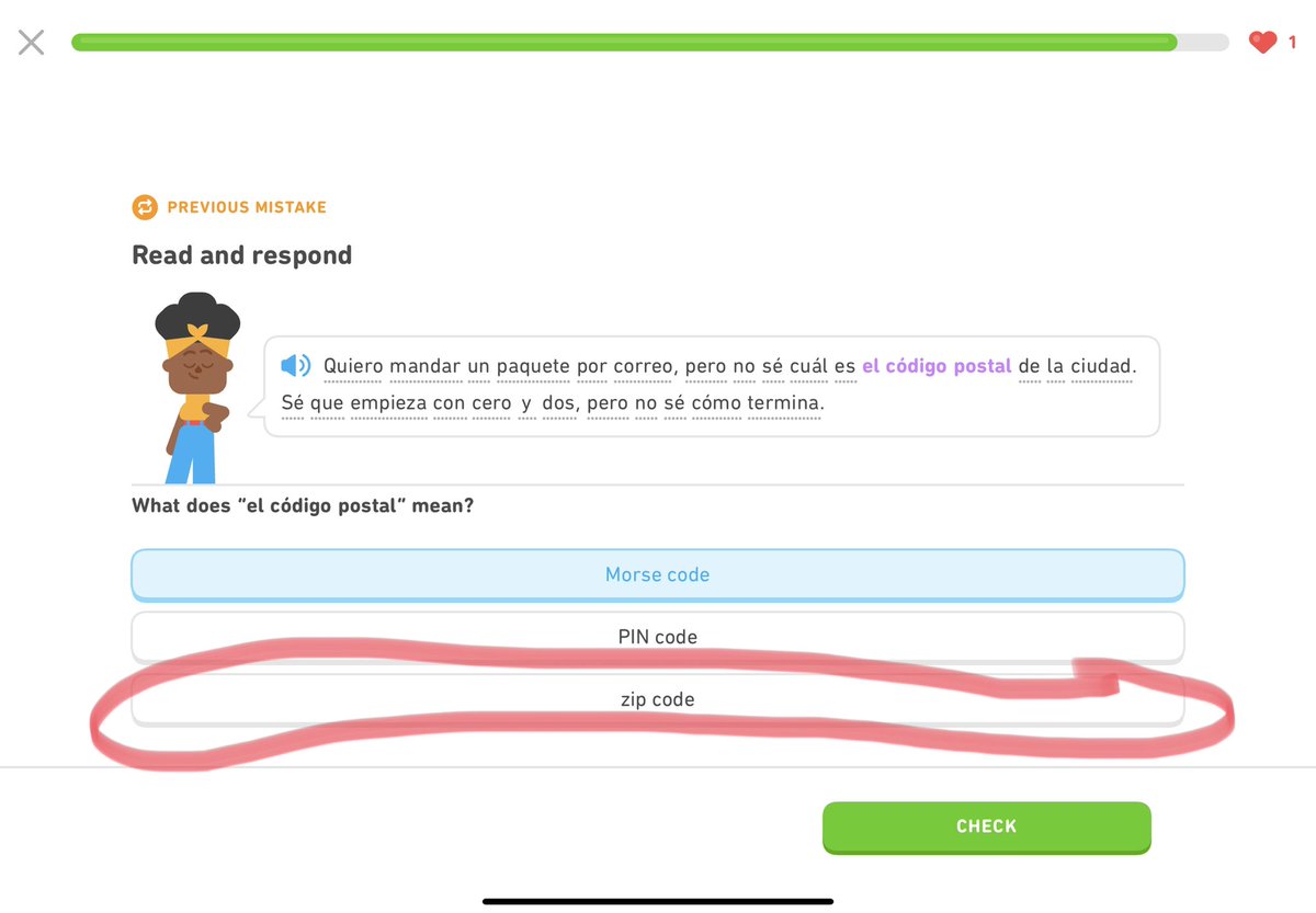_jjron's tweet photo. Hey, @Duolingo. See the answer circled? That is the answer you want, but I CAN’T select it. Means I can’t get this question right, and can’t finish the lesson as it’s burned through all my hearts and just keeps coming up. Fix it! Oh BTW fix the garbage update too. #duolingoupdate https://t.co/0SQJxTVuh5