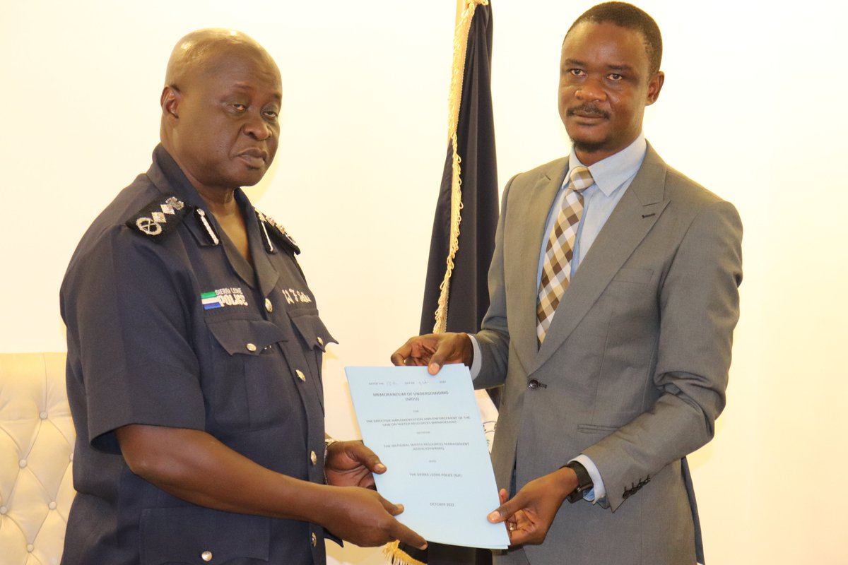 NwrmaSL's tweet photo. With 4 #waterregulations certified by #Pment, we signed 2 very important #partnerships in Oct. with @PoliceLeone and @accsierraleone to prosecute those who commit #water-related corruption offences. 
Read more at https://t.co/GMpdarCxrB
#Sierraleone
#iwrm
#SaloneTwitter https://t.co/mde6yBGUiu