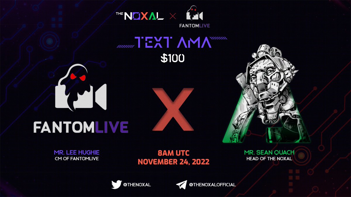 thenoxal's tweet photo. AMA SERIES: @thenoxal  X @FantomLiveS

⏰ Time: 8AM UTC - November 24, 2022
📍 Venue: https://t.co/EOV5OrUFee 
💰 Reward: $100/10 best questions

Join our AMA to better understand The Noxal and have a chance to win prizes 🎁

🌐 https://t.co/Nv4u6B50xI 

 #NFTs #GameFi  #AMA https://t.co/8EvacNHmO0