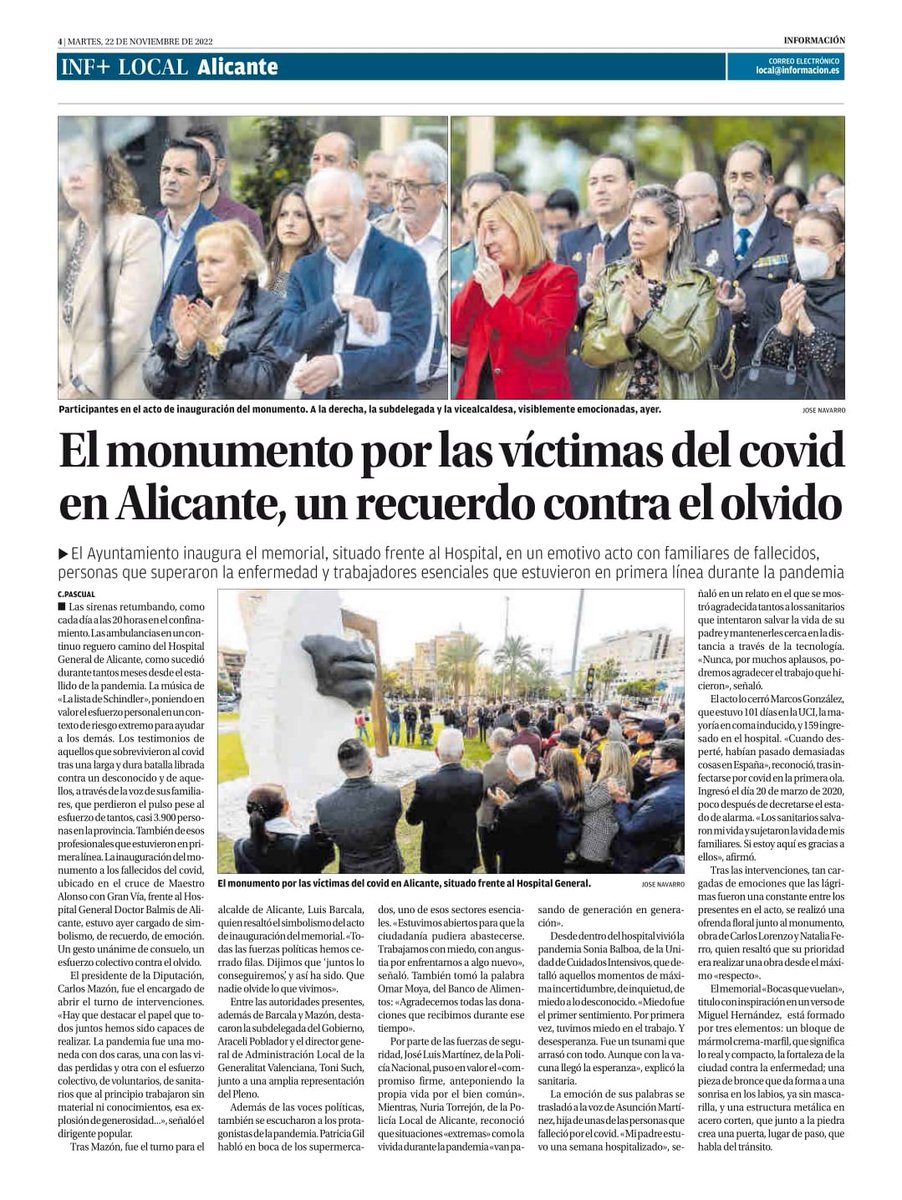Acto de homenaje a las víctimas del Covid en Alicante. Nuestro compañero Marcos González junto a los demás intervinientes y autoridades...
