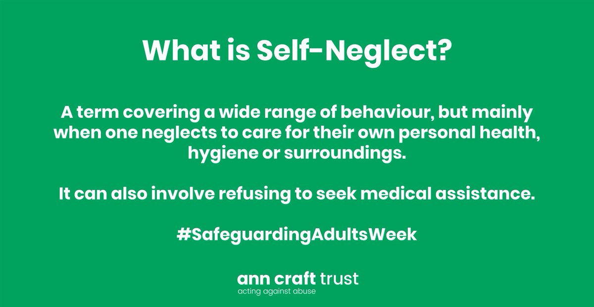 Day two of #SafeguardingAdultsWeek is focused on #SelfNeglect Read our short introduction to self-neglect, which includes some signs to look out for, and some ways you can help anyone you think is suffering: buff.ly/2JMylkl #SafeguardingAdultsWeek