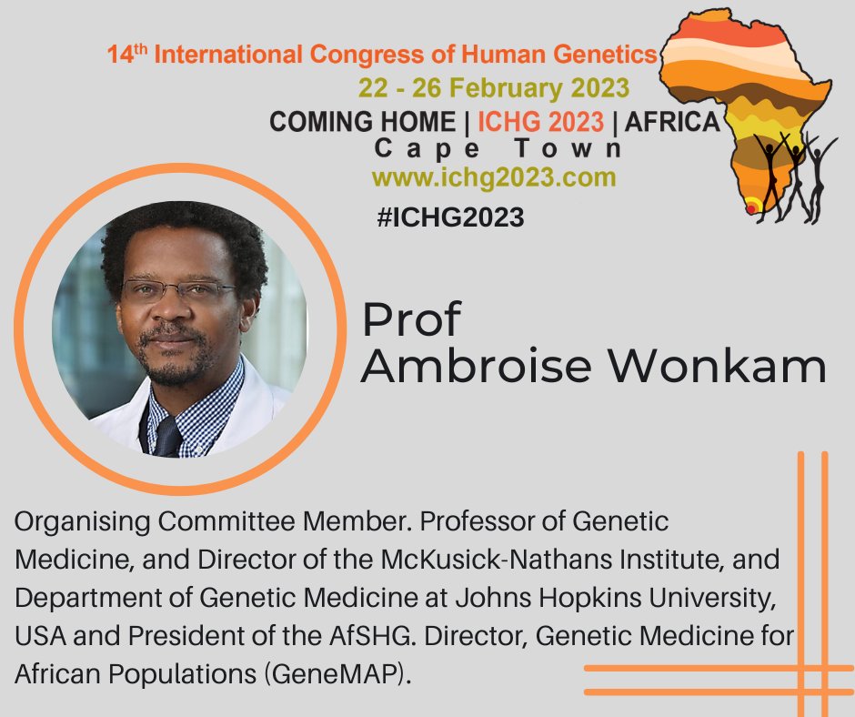 ICHG2023's tweet photo. Meet Prof Ambroise Wonkam, a professor of genetic medicine and member of the Local Organising Committee of #ICHG2023.

@ICHG2023, @H3ABioNet, @H3Africa, @HumGen_UCT, @WitsHumGen, 
@SAHumanGenetics https://t.co/aD54LSvjaN