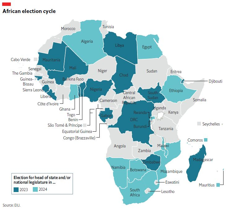 NathanHayesEIU's tweet photo. Around a third of African countries host national elections next year https://t.co/YDE9VQCwbz