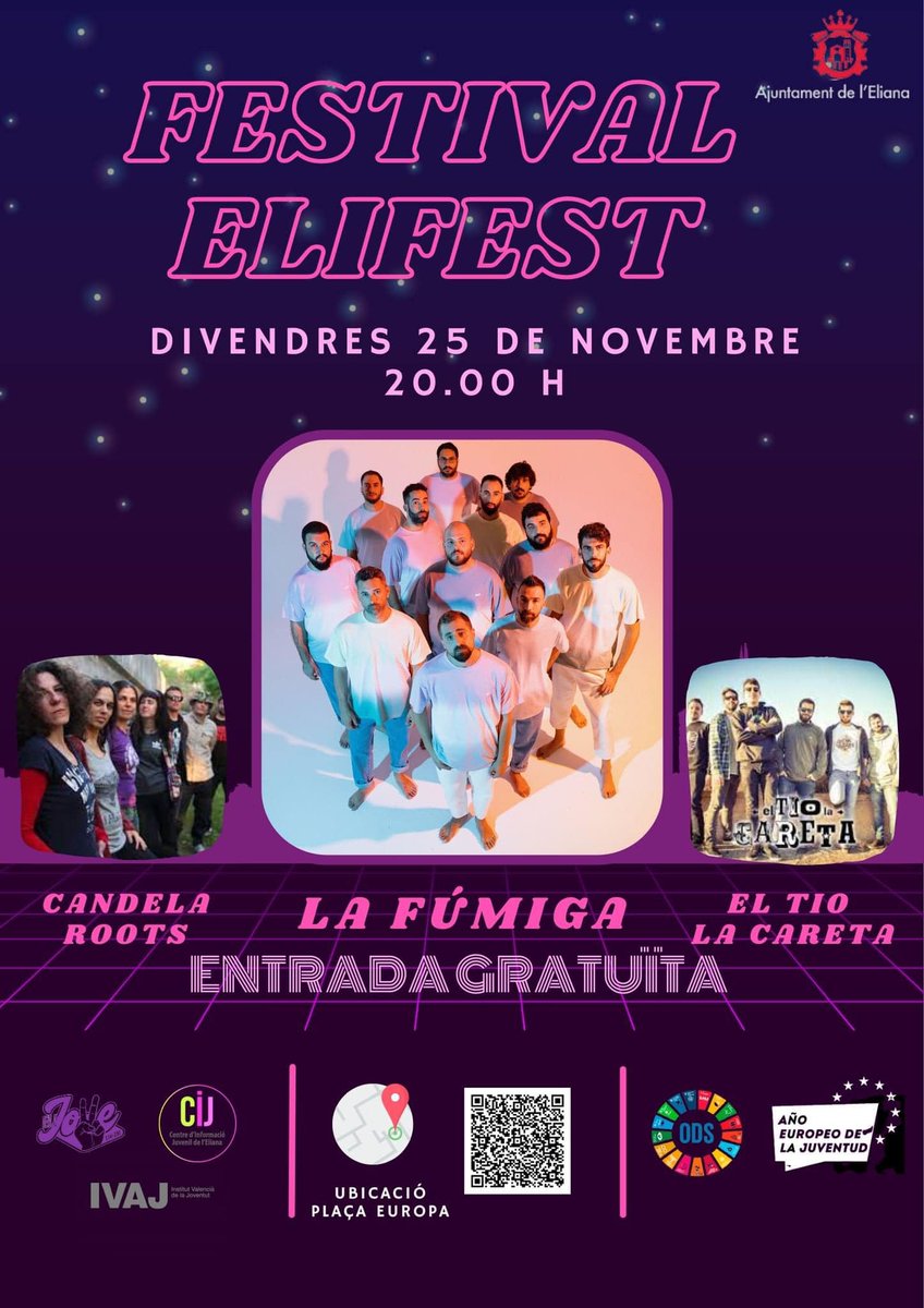 Este divendres, concert gratuït de @LaFumigaBand, <a href="/ElTioLaCaretA/">El tio la careta (ETLC)</a> i <a href="/CandelaROOTS/">Candela ROOTS</a> a l'Eliana 😜 A partir de les 20h en la Plaça d'Europa. No falteu 🍺