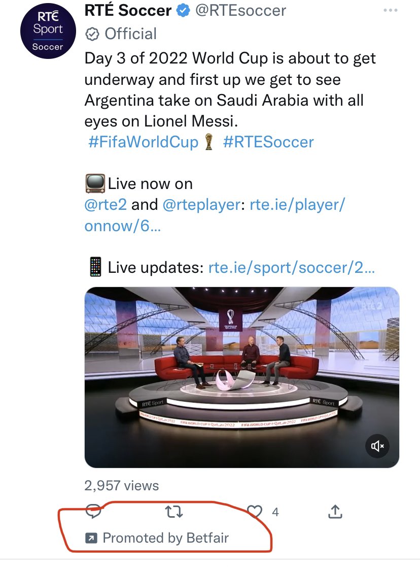 MrMuHaggi's tweet photo. “Promoted by Betfair” is a bit weird isn’t it? @RTEsoccer https://t.co/Q4BDKzA0Qu