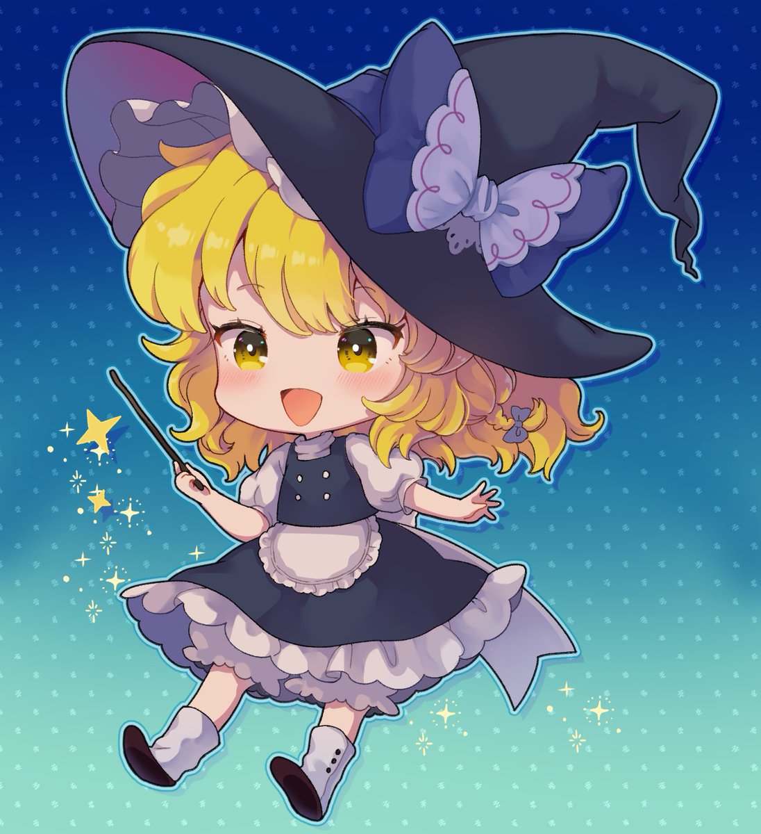 kirisame marisa 1girl hat witch hat solo blonde hair open mouth short sleeves  illustration images