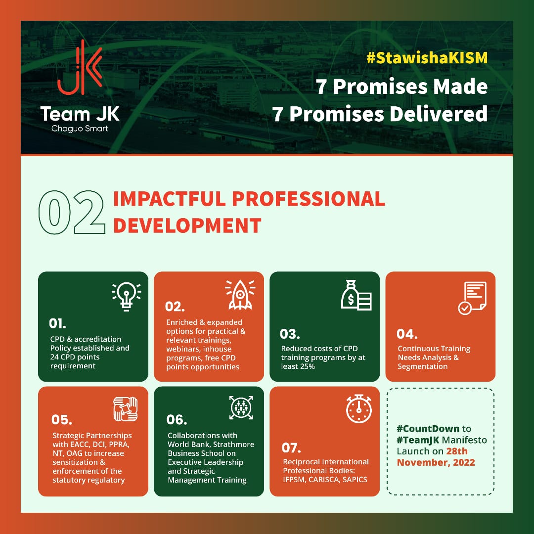 Of what use is a professional body if it cannot facilitate the development of its professionals? We want all our members to have a clear development path that will take them to the highest level of development in our profession #TustawisheKISM