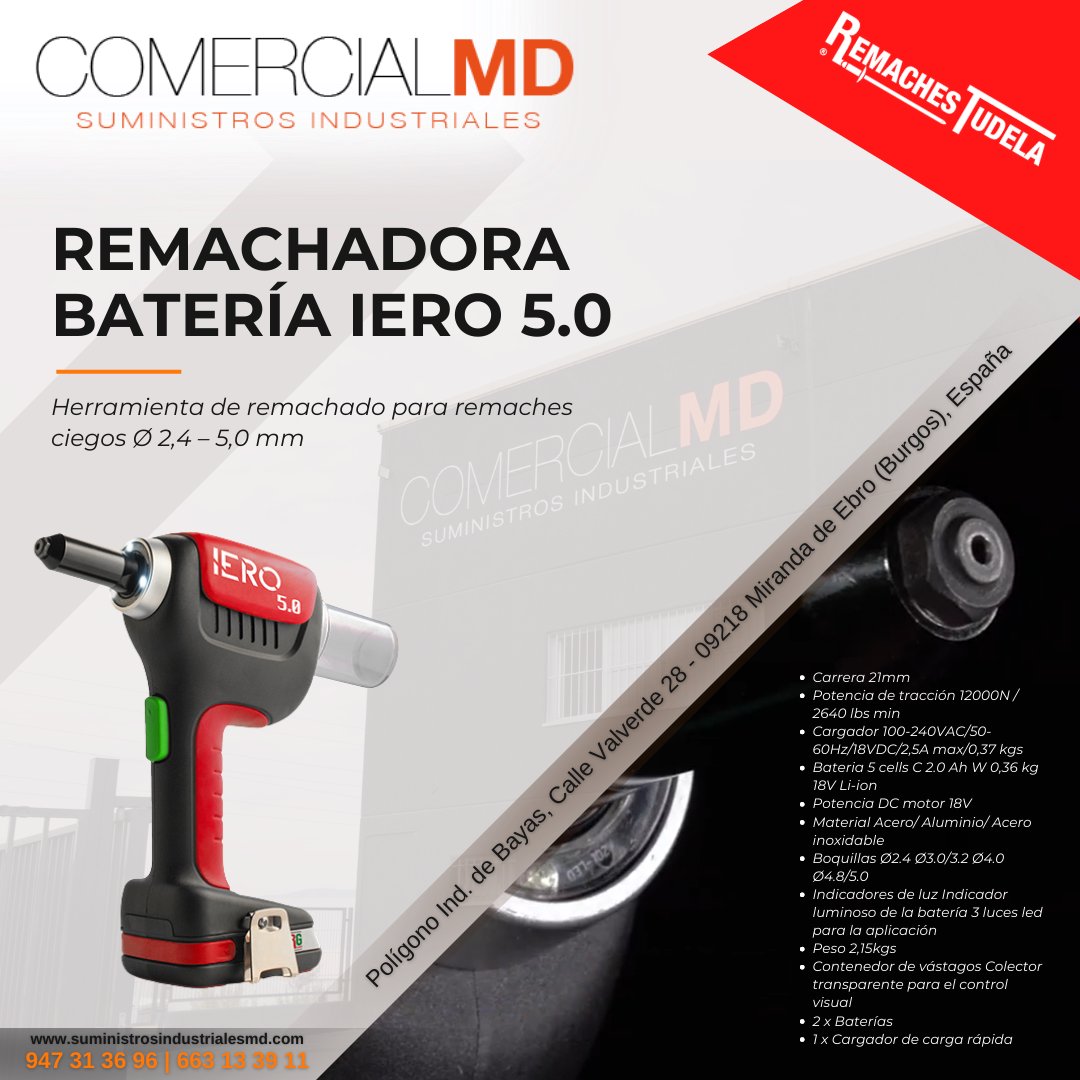 SuministrosMD's tweet photo. 𝗥𝗘𝗠𝗔𝗖𝗛𝗔𝗗𝗢𝗥𝗔 𝗜𝗘𝗥𝗢 𝟱.𝟬 - @RemachesTudela 

Herramienta de remachado para remaches ciegos Ø 2,4 – 5,0 mm

📩 suministros@comercialmd.com
📞 947 31 36 96
#suministrosindustriales #IERO50 https://t.co/sf0EtF0CXR