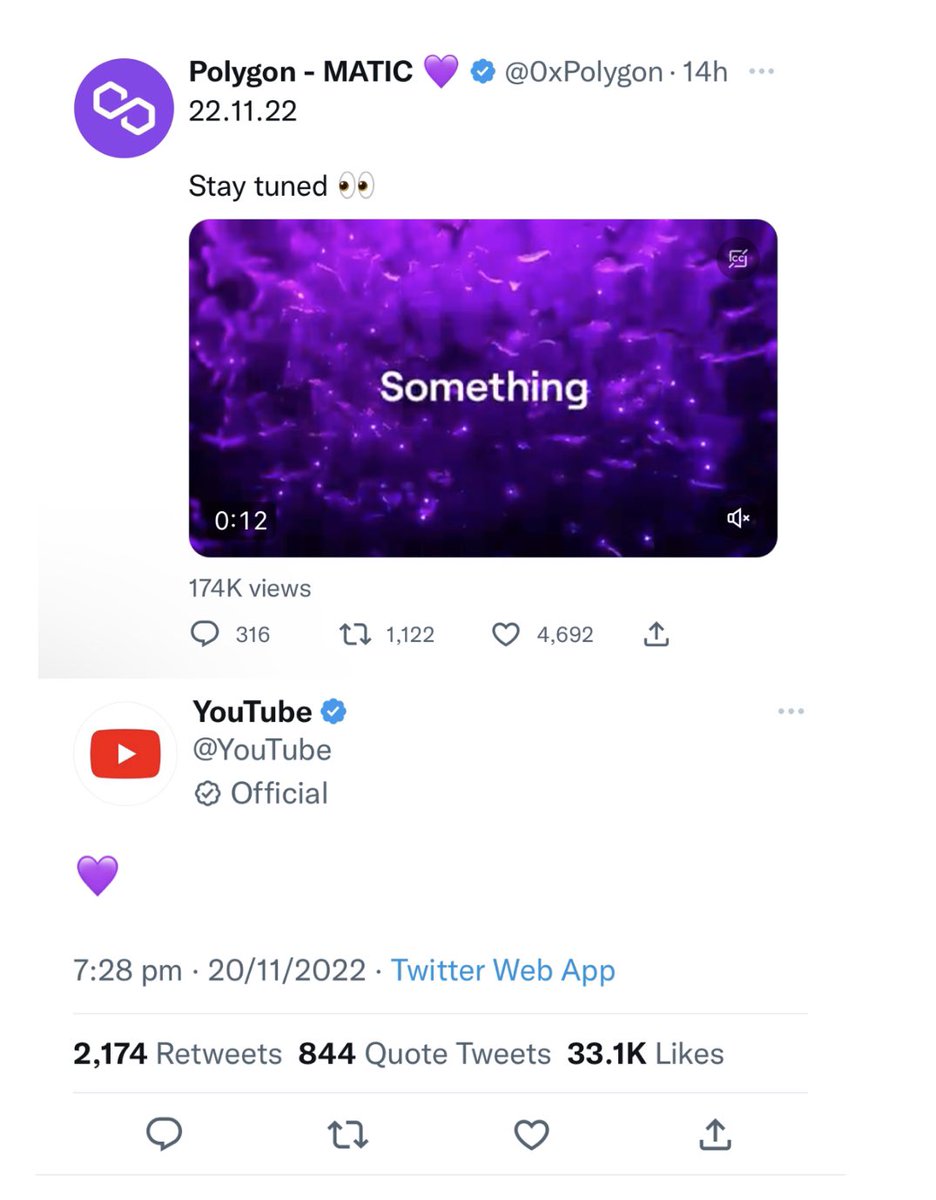milesdeutscher's tweet photo. .@0xPolygon x @YouTube today? 👀 https://t.co/cl6vWkbOWC