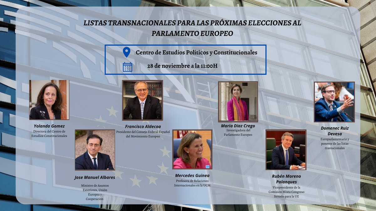 ⁉️¿Quieres conocer en qué consiste la propuesta de las listas trasnacionales del <a href="/Europarl_EN/">European Parliament</a>? 

➡️El próximo lunes 28 de noviembre celebraremos en el <a href="/cepcgob/">Centro de Estudios Políticos y Constitucionales</a> el evento Listas trasnacionales para las próximas elecciones al PE

‼️¿Te lo vas a perder? forms.gle/xoLdeqykzqGfpC…