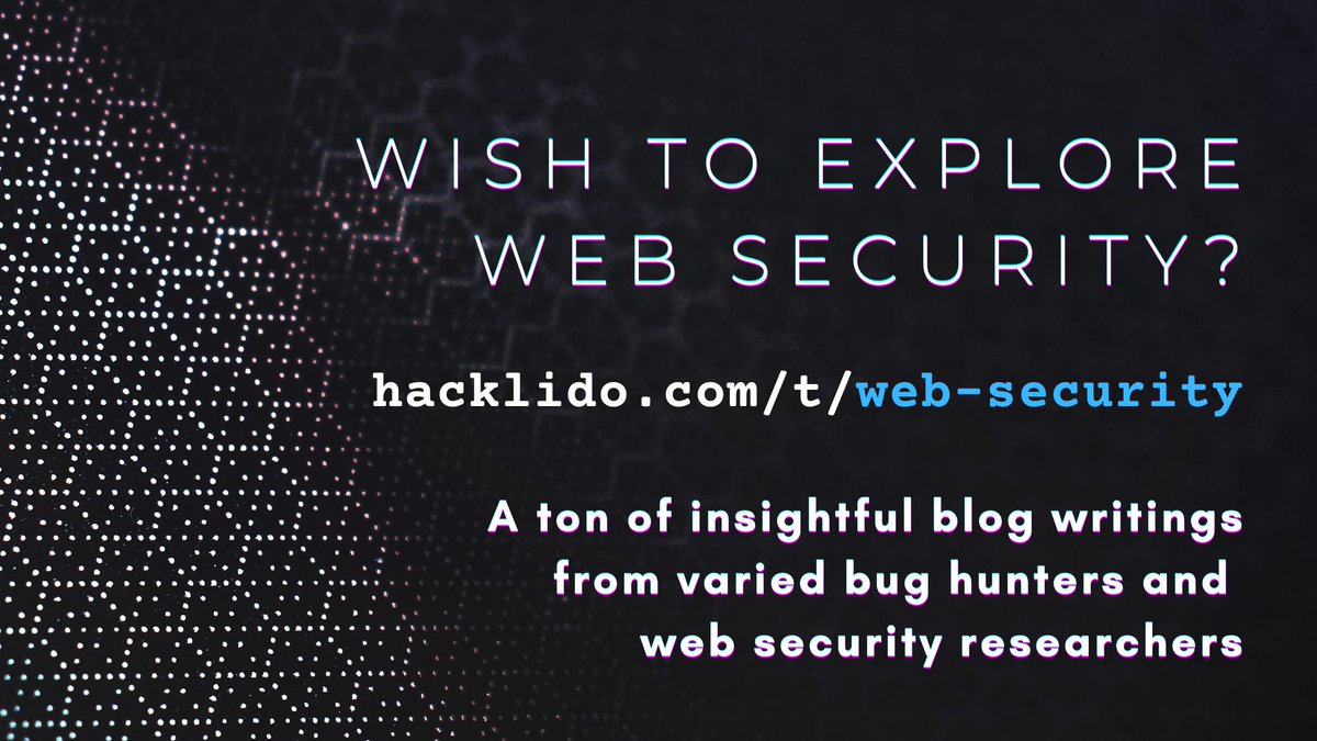 hacklido's tweet photo. Learn and explore Web Application Security, Bug Bounty &amp; Pentesting? Signup, Explore writers and follow them. Do check out the

[Link]:: https://t.co/fDmij1L60L

- - - # Tags - - -
#hacklido #bugbountytips #bugbounty #ethicalhacking #cybersecurity #security #web #hacking #Hacked https://t.co/GYgzWsFDeD